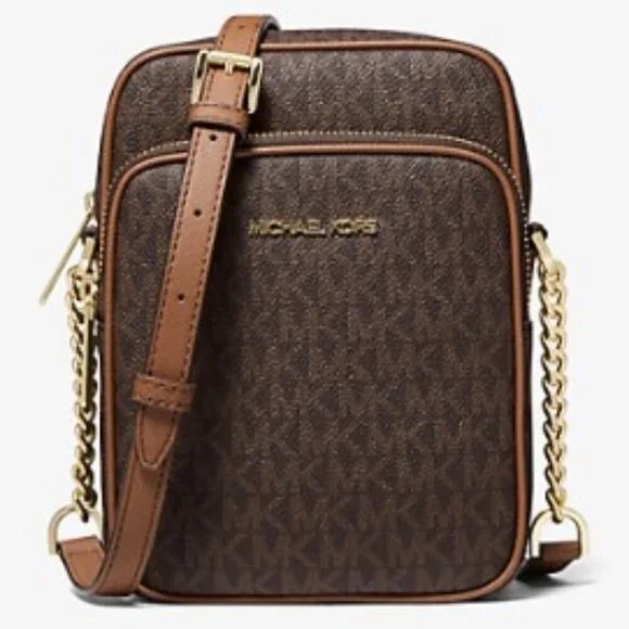 Michael Kors Jet Set Travel $398 Medium Signature Logo Crossbody Brown NWT - Picture 2 of 15